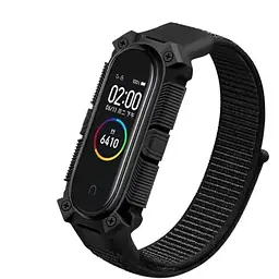 Ремінець Amazfeel для фітнес-браслета Mi Band 3, 4, 5, 6, 7 Armor design нейлоновий чорний