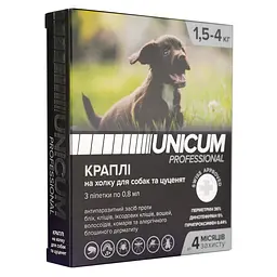 Краплі Unicum PRO від бліх та кліщів на холку для собак від 1.5 кг до 4 кг 3 піпетки (UN-085) - мініатюра 3