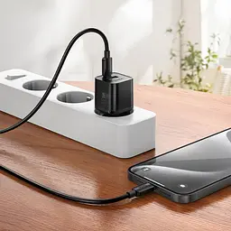 Мережевий зарядний пристрій з дротом Hoco N65 Ingenious GaN PD20W+QC 3.0 Type-C to Type-C універсальне заряджання 2 порти Чорний - мініатюра 3