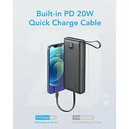 Портативний зарядний пристрій Vrurc 20000 mAh швидка зарядка із вбудованими кабелями - мініатюра 4