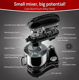 Кухонний комбайн планетарний Cookdeyi міксер тістоміс 1800 Вт чаша 8 л SM 1522NM black - мініатюра 5