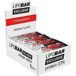 Блок батончиків LipoBar Exclusive Protein Bar, 20*50 грам збагачений біоактивним колагеном Peptan - Полуниця