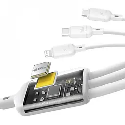 Кабель Baseus Silky One-for-Three Fast Charging USB to Micro USB+Lightning+Type-C 100W 1.5m white (P10377705213-00) - мініатюра 3