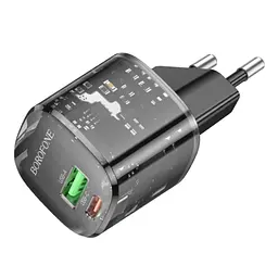 МЗП Borofone BN17 Sunlight PD20W+QC3.0 (1USB-A/1C) + кабель Type-C to Type-C Transparent black - мініатюра 4