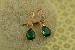 Сережки підвіски Xuping Jewelry зі зйомною зеленою краплею 2,5 см золотисті - мініатюра 2