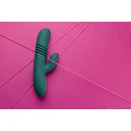 Вібратор-кролик Loveline Thrusting 20.5 см (зелений) - мініатюра 12