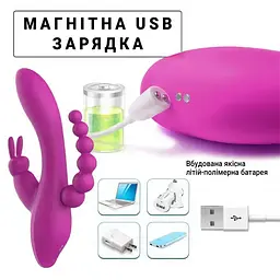Вагінально-анальний вібратор для точки G Super Rabbit силіконовий 20,5 см фіолетовий - мініатюра 5