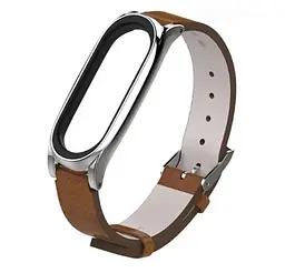 Шкіряний ремінець Primo Mijobs для фітнес-браслета Xiaomi Mi Smart Band 7 Brown Silver - мініатюра 2
