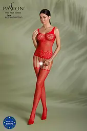 Бодістокінг Passion ECO BS001 з доступом імітація підв'язок флористичний декор S/M/L red - мініатюра 3