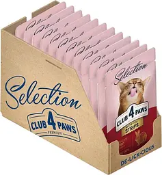 Влажный корм для котов Club 4 Paws Premium полоски с индейкой в крем супе из моркови 85 г x 12 B5632001