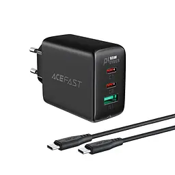 Зарядний пристрій Acefast A13 USB/2 Type-C QC PD 65W чорний + кабель Type-C to Type-C - мініатюра 3