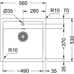 Кухонна мийка Franke Sirius тектонайт, прямокут., без крил, 560х530х200мм, чаша - 1, врізна, білий - мініатюра 2