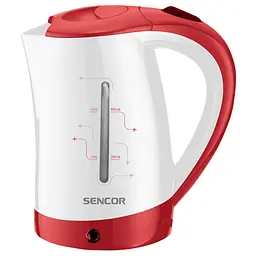 Електрочайник Sencor 0.5 л в комплекті 2 склянки та 2 ложки біло-червоний (SWK150RD)