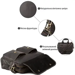 Сумка 14571 із вінтажної шкіри Vintage чорна - мініатюра 8