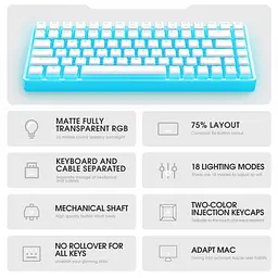 Клавіатура Onikuma бездротова ігрова G20 Bluetooth з USB 2.4GHz адаптером RGB підсвіткою для ПК ноутбука Mac - мініатюра 4