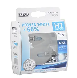 Галогенова лампа Brevia H1 12V 55W P14,5s Power White +60% 4300K S2(12010PWS)