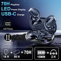 Бездротові спортивні навушники Ordtop Bluetooth 5.4 із захистом IPX8 та LED екраном - мініатюра 6