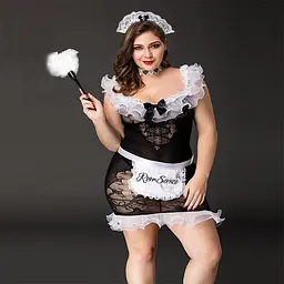 Костюм покоївки JSY «Слухняна Ельма» Plus Size Black, сукня, фартух, головний убір покоївки - мініатюра 2