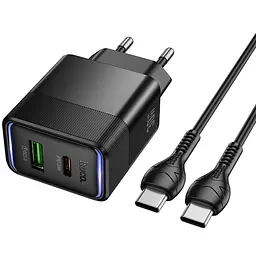 Мережевний зарядний пристрій Hoco CS112A Lounge PD30W+QC3.0 1USB-A/1C + кабель Type-C to Type-C Black - мініатюра 5
