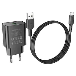 Мережевий зарядний пристрій Borofone BA72A Spring 18W/QC3.0/1USB + Cable Type-C чорний - мініатюра 4