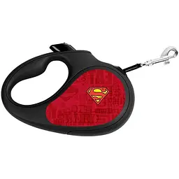 Повідець-рулетка для собак Waudog R-leash, малюнок "Супермен Лого червоний", M, до 25 кг, 5 м, світловідбиваюча стрічка чорний