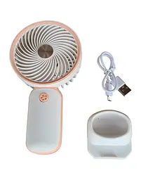 Вентилятор ручний акумуляторний з підставкою для телефону Mini Fan HX09-1 Білий з персиковим - мініатюра 3