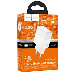 Мережевний зарядний пристрій Hoco CS113A Lounge PD40W 1USB-C White - мініатюра 3