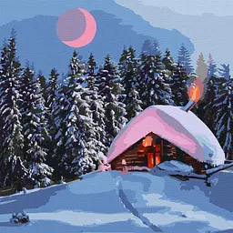 Картина за номерами Засніжений будиночок. Зимовий краєвид 40x40 см Ідейка KHO 6307