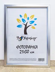 Фоторамка 21Х30, (А4), срібна без золотої вставки, 1511-х230М б/з, ОРГСКЛО+ДВП    