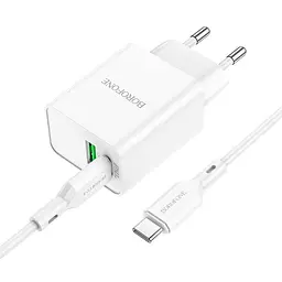 Адаптер мережевий Borofone Resource charger BA69A + кабель Type-C to Type-C 20W набір білий - мініатюра 9