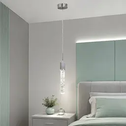Поодинокий світлодіодний підвіс Artlight 2006/1CH з пухирцевим склом, срібло та хром, 5 Вт - мініатюра 2