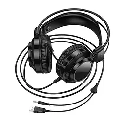 Дротові ігрові навушники Hoco Resource gaming headphones W110, USB, 3.5мм, 2м, black - мініатюра 3