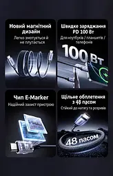Кабель UGREEN L520 магнітний USB-C - USB-C PD 100 Вт 1 м темно-сірий (55517) - мініатюра 2