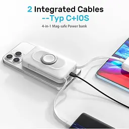 Магнітний зовнішній акумулятор 20000 мАг 4-в-1 з кабелем USB-C/iOS - мініатюра 5