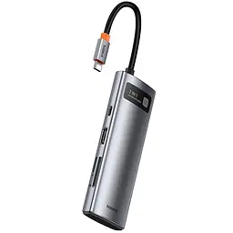 Перехідник HUB Baseus Metal Gleam Series 7-Port Clarity (Type-C to HDMI+USB3.0*3+PD+SD/TF) (B000307) Station Gray - мініатюра 3