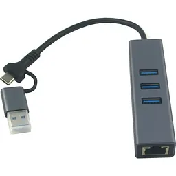 Концентратор USB 3.0 Type-C/Type-A to RJ45 Gigabit Lan, 3*USB 3.0, cable 13 cm Dynamode (DM-AD-GLAN-U3) - мініатюра 2