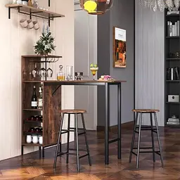 Барний стіл з стільцями Costway Bistro з тримачем винних келихів темно-коричневий - мініатюра 3