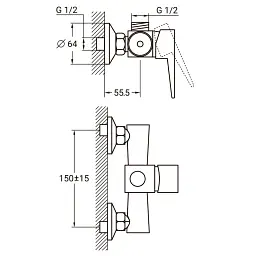 Змішувач HK Ø35 для душу AQUATICA HK-1D130C (9732300) - мініатюра 2
