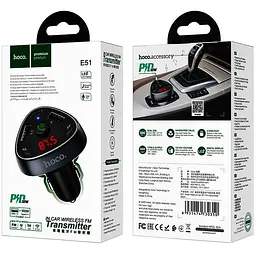 FM-модулятор трансмітер Hoco E51 з Bluetooth V5.0 чорний - мініатюра 4