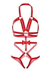 Портупея-тедді з ременів Leg Avenue Studded O-ring harness teddy L Red, екокожа - мініатюра 5