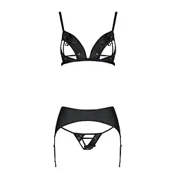 Комплект з екошкіри Passion MILEY SET L/XL, black, трусики, бюстгальтер, пояс для панчіх - мініатюра 3