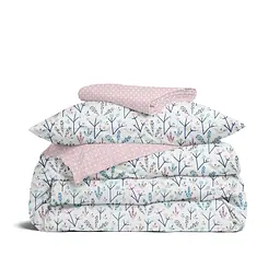 Дитяча постільна білизна в ліжечко FLOWERS CS8, фуксія (BushRoseBlue_DotsRose_140)