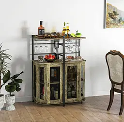 Стелаж Costway Marvo барний з тримачем келихів в стилі Loft бежевий - мініатюра 2