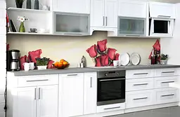 Вініловий кухонний фартух Бутони Червоних Троянд наклейка для кухні ПВХ Квіти Бежевий 60х250 см Happy Pocket Z181541 - мініатюра 5