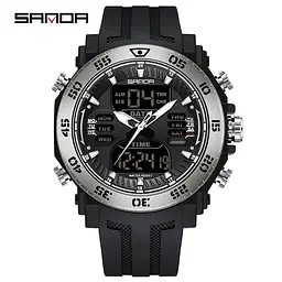Наручний годинник чоловічий 6029 Чорно-срібний Sanda acs0030957