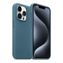 Кожаный чехол-панель для Apple iPhone 15 Pro Max, FAKE Leather Case, голубой, искусственная кожа, премиум-класс, противоударный, защита всего корпуса, с мягкой подкладкой, поддержка MagSafe и беспроводной зарядки, ArmorStandart (ARM76310) - мініатюра 3