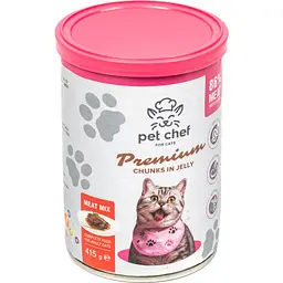Вологий корм для дорослих котів Pet Chef Шматочки в желе М'ясний мікс 415 г - мініатюра 2