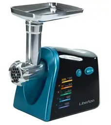 М'ясорубка Liberton LMG-26BST, Black/Blue, 2600W, продуктивність 1.8 кг/хв, барабани для терки та шатківниці, диски для подрібнення 3 мм/5 мм/7 мм, соковитискач для томатів, насадка для ковбасок/«кеббе», реверс