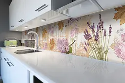 Кухонний фартух Осінь вінілова наклейка ПВХ фіолетові квіти листя Бежевий 60х200 см Happy Pocket Z180737 - мініатюра 6