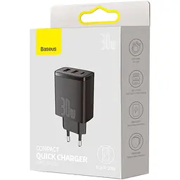 Мережевий зарядний пристрій Baseus Compact Quick Charger 2U+C 30W Black (CCXJ-E01) [73372] - мініатюра 9